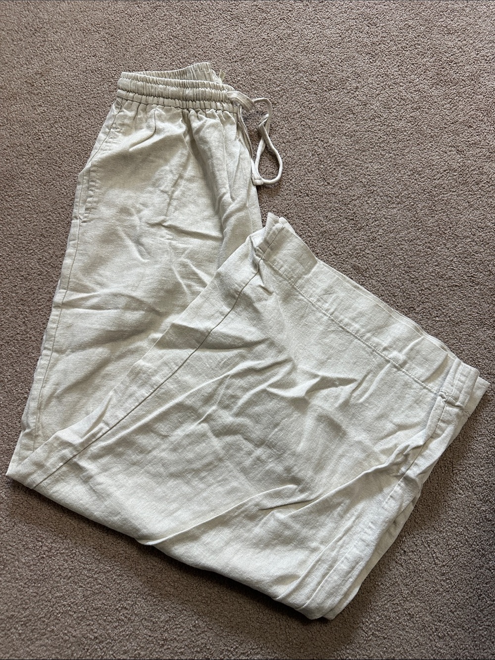 Drawstring Linen Wide leg pants - Cream
